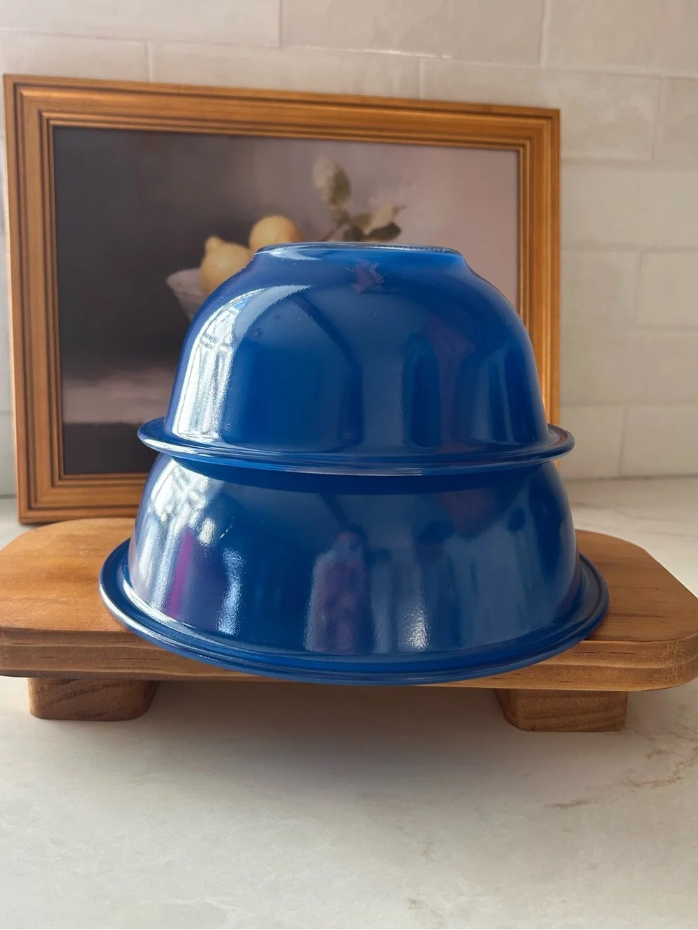 Vintage PYREX Blue Clear Bottom Mixing Bowls 322 323 Set of 2